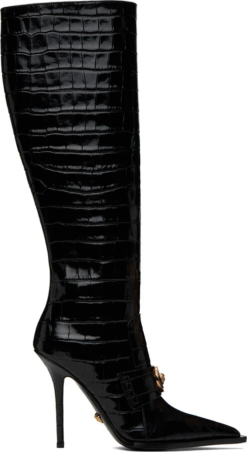 Versace Black Croc-Effect Alia Boots