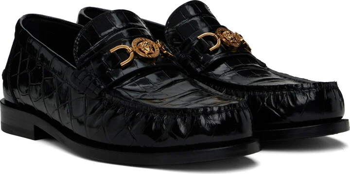 Versace Black Croc-Effect Medusa '95 Loafers - Image 4
