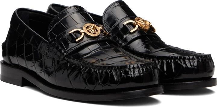 Versace Black Croc-Effect Medusa '95 Loafers - Image 4
