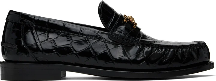 Versace Black Croc-Effect Medusa '95 Loafers
