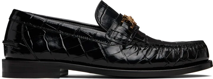 Versace Black Croc-Effect Medusa '95 Loafers