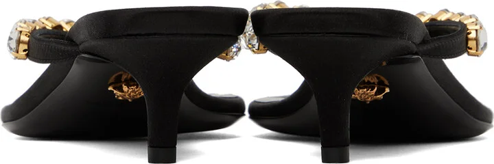 Versace Black Crystal Heeled Sandals - Image 2