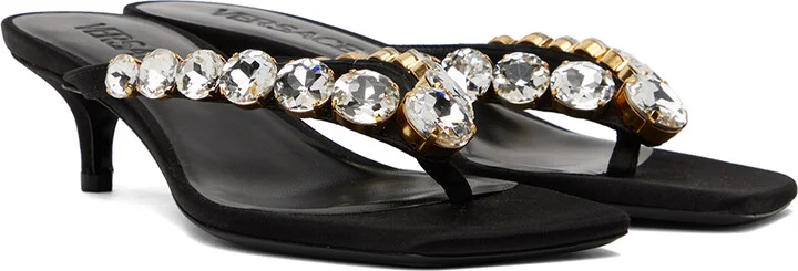 Versace Black Crystal Heeled Sandals - Image 4