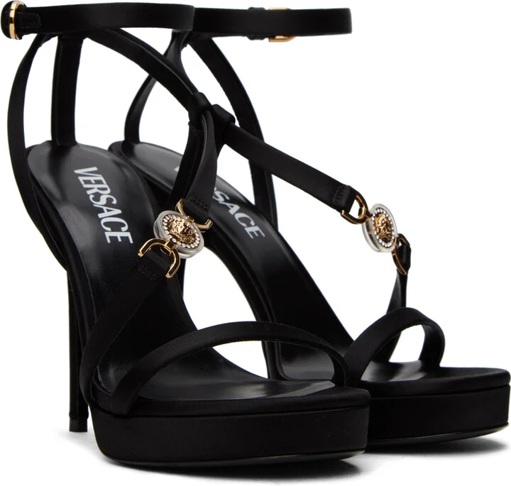 Versace Black Crystal Medusa '95 Heeled Sandals - Image 4