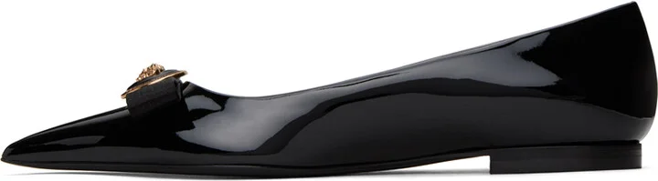 Versace Black Gianni Ribbon Ballerina Flats - Image 3