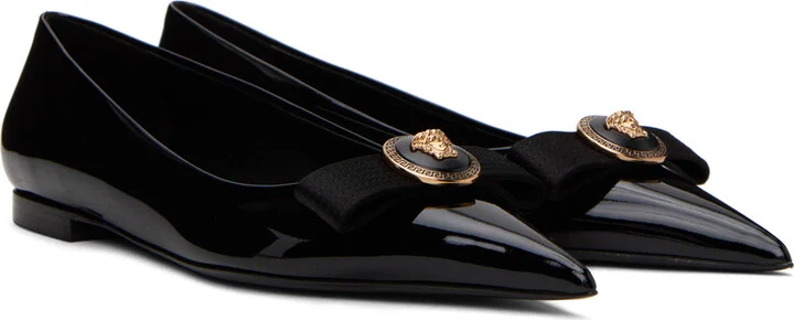 Versace Black Gianni Ribbon Ballerina Flats - Image 4