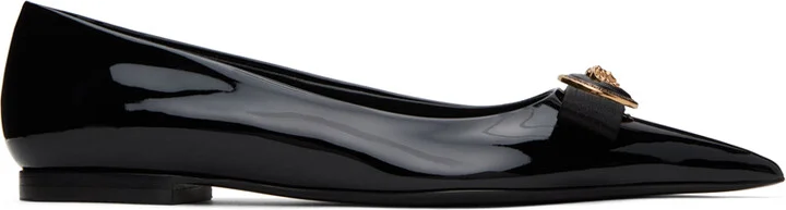 Versace Black Gianni Ribbon Ballerina Flats