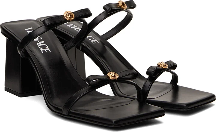 Versace Black Gianni Ribbon Heeled Sandals - Image 4