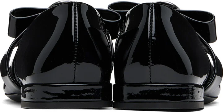 Versace Black Gianni Ribbon Open Patent Ballerina Flats - Image 2