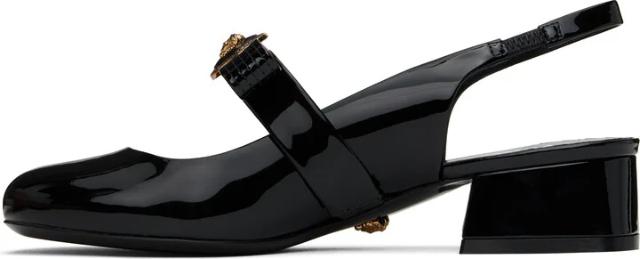 Versace Black Gianni Ribbon Patent Slingback 35 mm Heels - Image 3