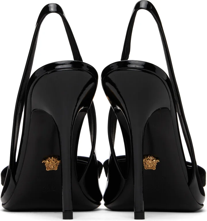Versace Black Gianni Ribbon Slingback 110mm Heels - Image 2