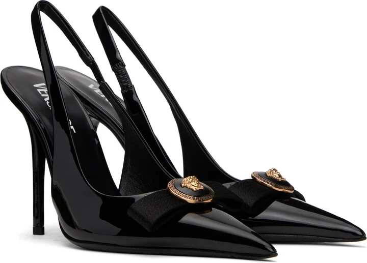 Versace Black Gianni Ribbon Slingback 110mm Heels - Image 4