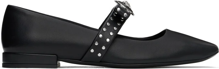 Versace Black Gianni Ribbon Studded Ballerina Flats