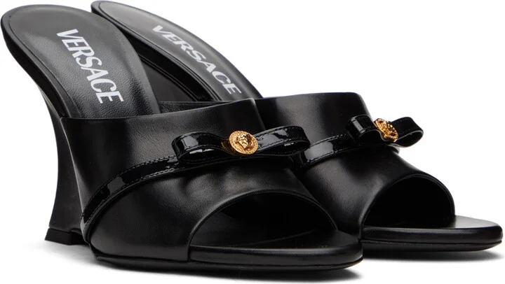 Versace Black Gianni Ribbon Wedge Mules - Image 4