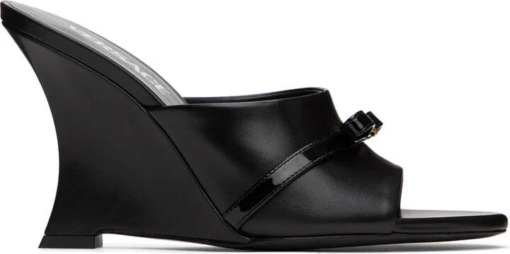 Versace Black Gianni Ribbon Wedge Mules