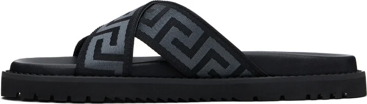 Versace Black Greek Ribbon Sandals - Image 3