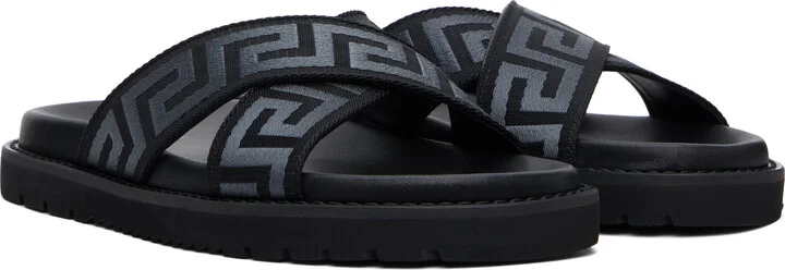 Versace Black Greek Ribbon Sandals - Image 4