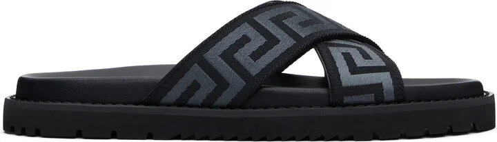 Versace Black Greek Ribbon Sandals