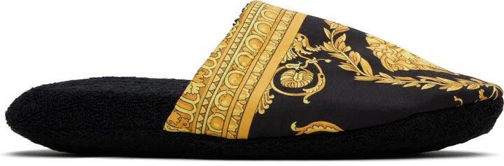 Versace Black 'I Heart Baroque' Slippers