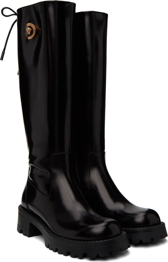 Versace Black Knee-High Boots - Image 4