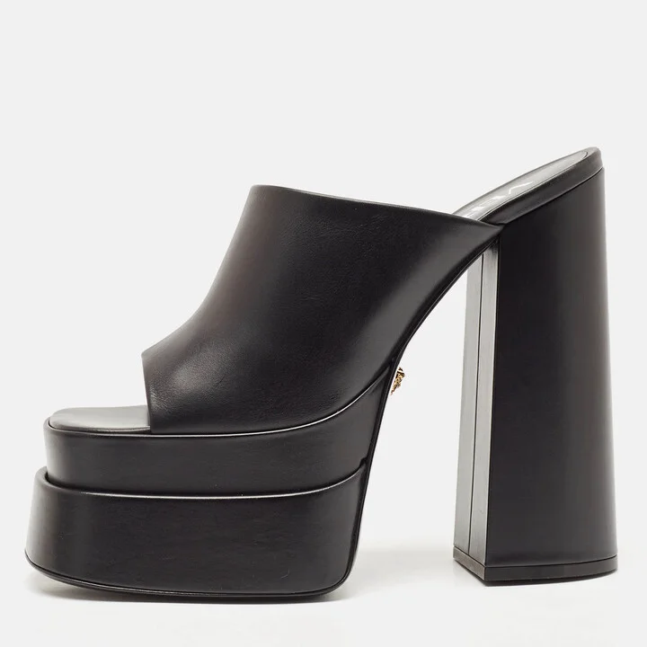 Versace Black Leather Aevitas Platform Mules Size 40