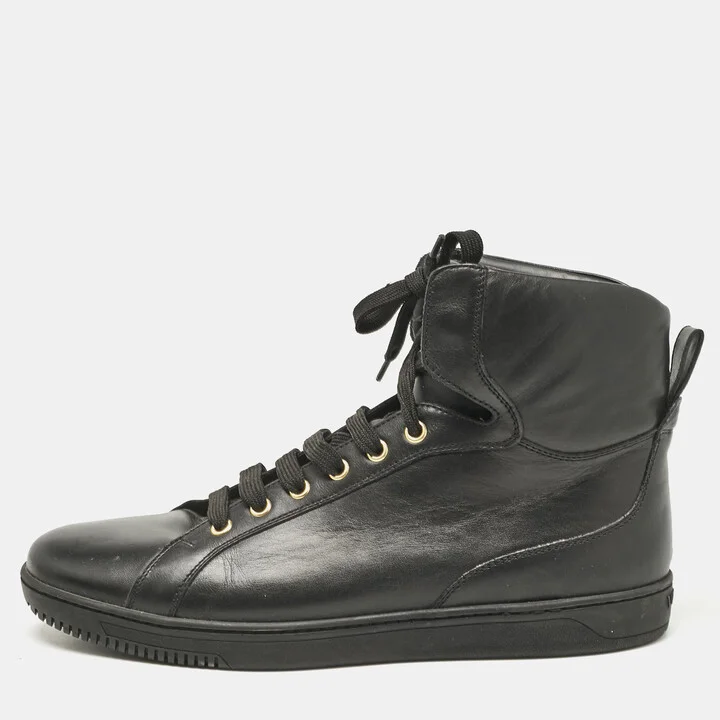Versace Black Leather High Top Sneakers Size 42