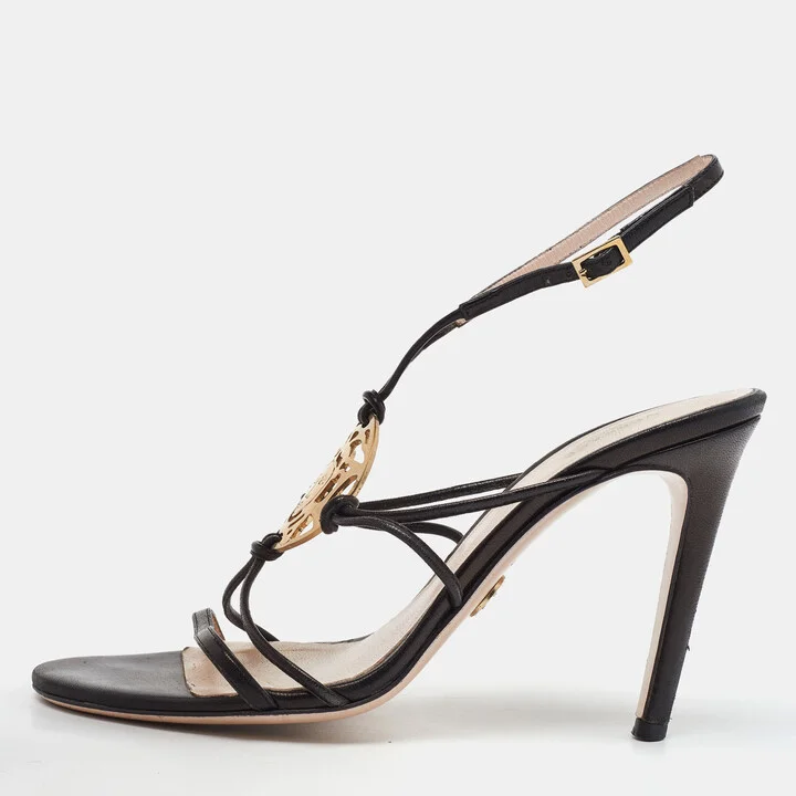Versace Black Leather La Medusa Strappy Sandals Size 38