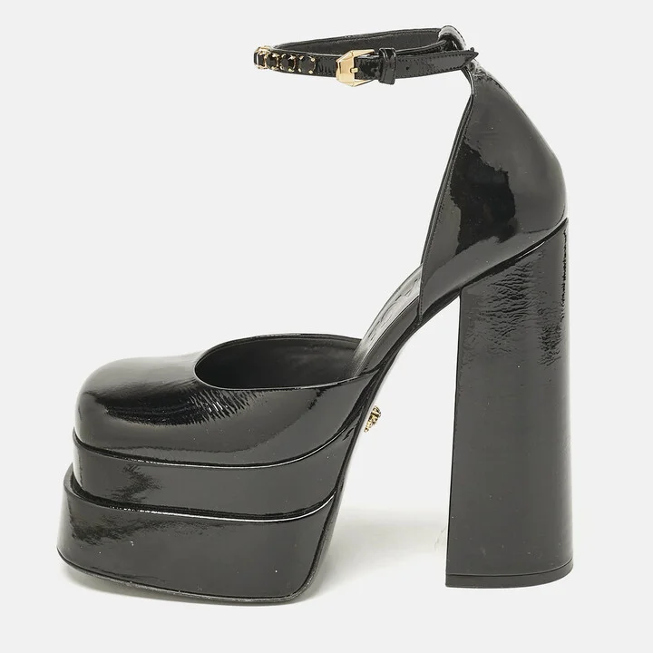 Versace Black Leather Medusa Aevitas Double Platform Pumps Size 40