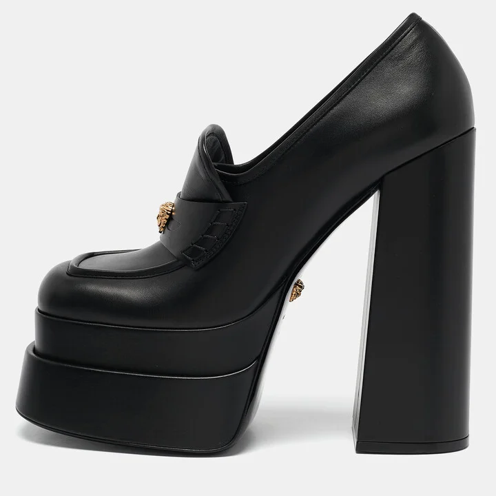 Versace Black Leather Medusa Aevitas Double Platform Pumps Size 41