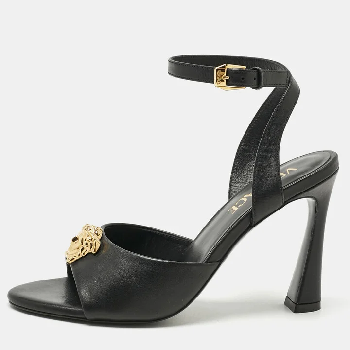 Versace Black Leather Medusa Ankle Strap Sandals Size 35
