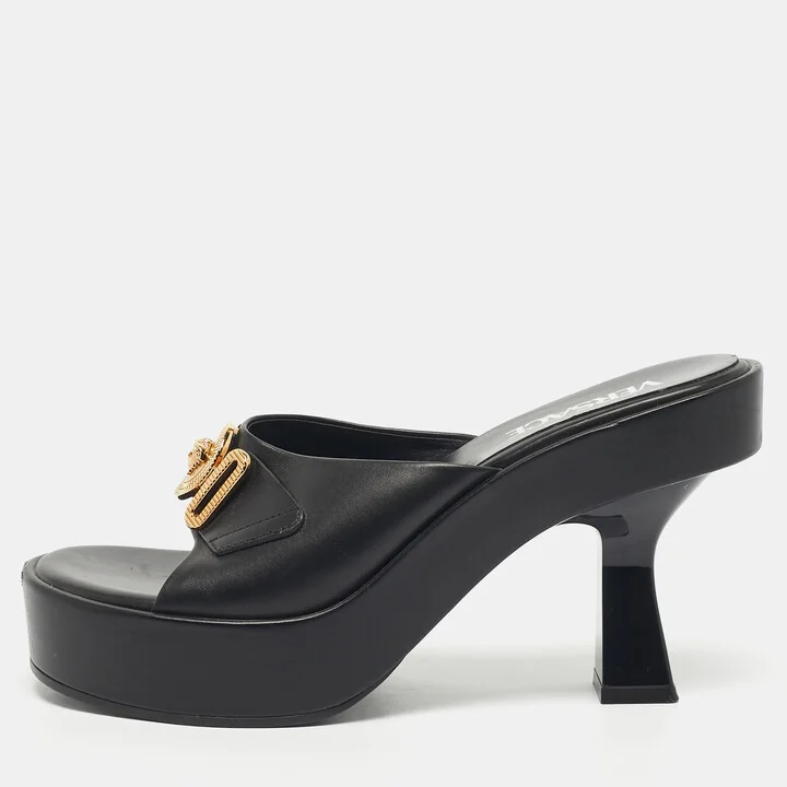 Versace Black Leather Medusa Biggie Mules Size 37