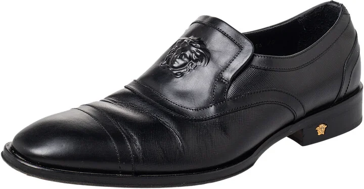 Versace Black Leather Medusa Embellished Slip On Oxford Size 40