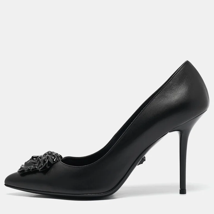 Versace Black Leather Medusa Pumps Size 38.5