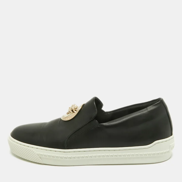 Versace Black Leather Medusa Slip On Sneakers Size 38