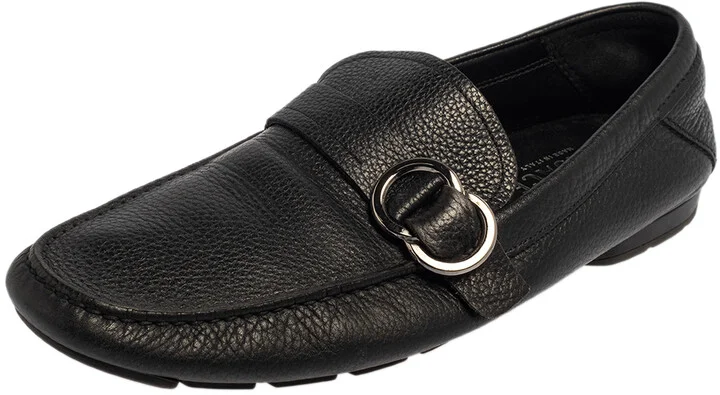 Versace Black Leather Slip On Loafers Size 43.5