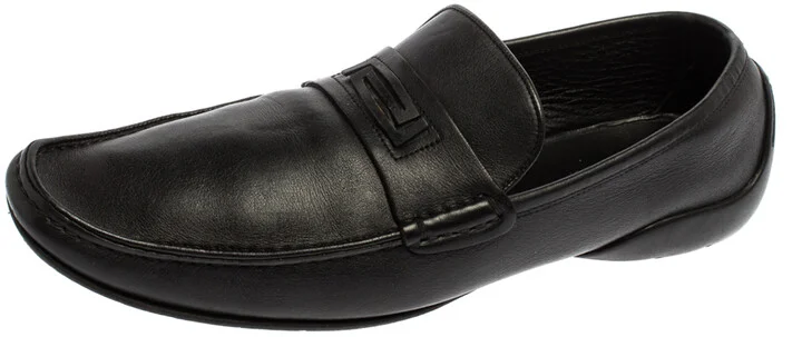 Versace Black Leather Slip On Loafers Size 44