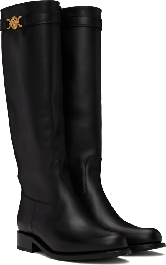 Versace Black Medusa '95 Knee High Tall Boots - Image 4