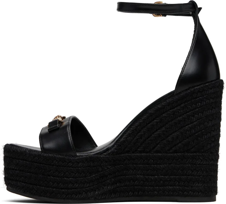 Versace Black Medusa '95 Leather Wedge Sandals - Image 3