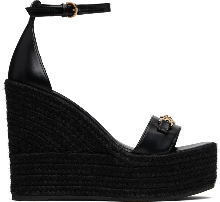 Versace Black Medusa '95 Leather Wedge Sandals