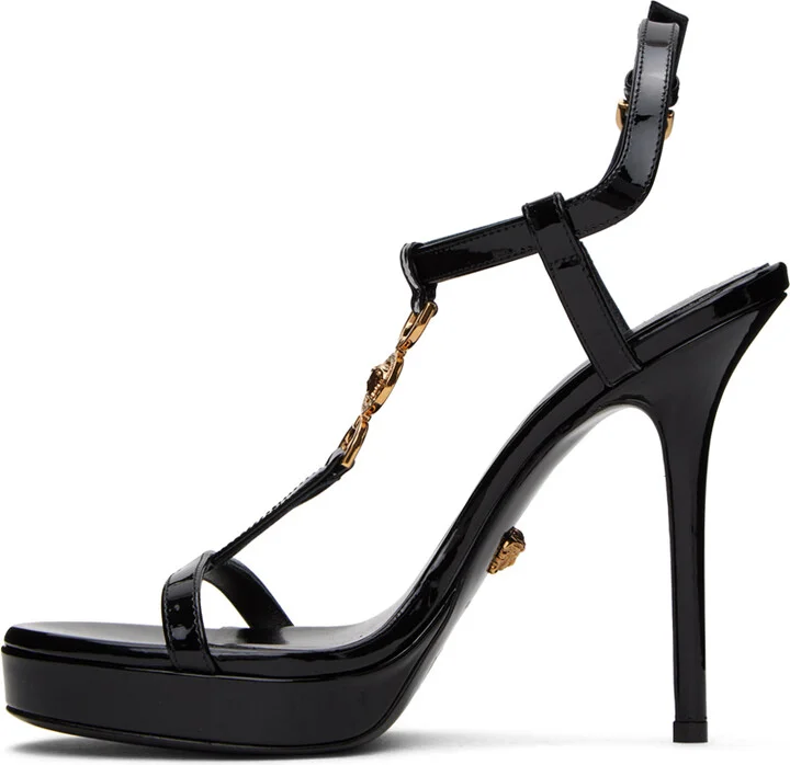 Versace Black Medusa '95 Patent Heeled Sandals - Image 3
