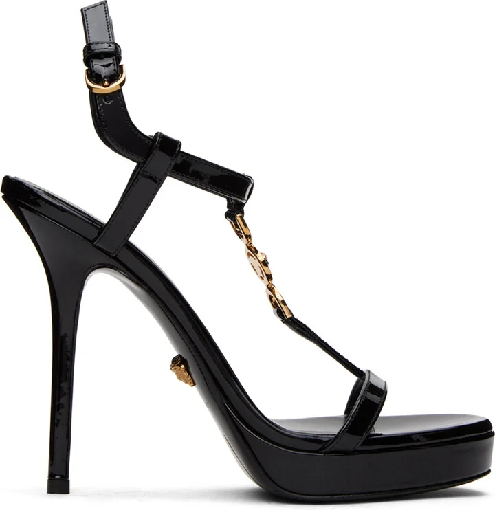Versace Black Medusa '95 Patent Heeled Sandals