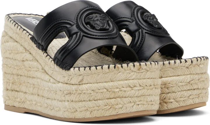 Versace Black Medusa Platform Espadrilles Heeled Sandals - Image 4