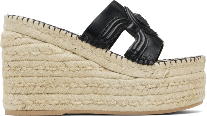 Versace Black Medusa Platform Espadrilles Heeled Sandals