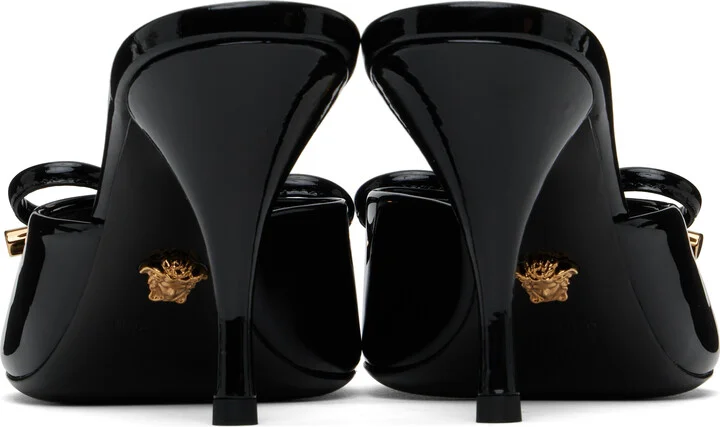 Versace Black Opera Bow Patent 85 mm Heeled Sandals - Image 2