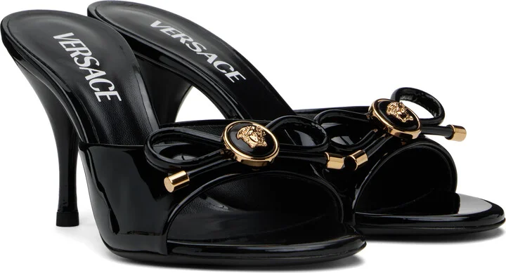 Versace Black Opera Bow Patent 85 mm Heeled Sandals - Image 4