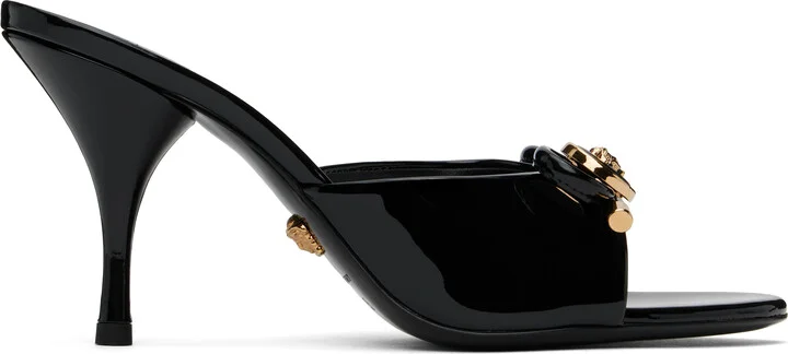 Versace Black Opera Bow Patent 85 mm Heeled Sandals