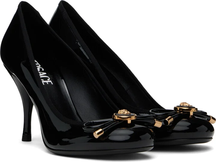 Versace Black Opera Bow Patent 85 mm Heels - Image 4