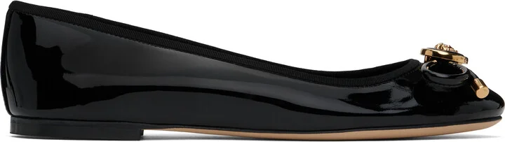 Versace Black Opera Bow Patent Ballerina Flats