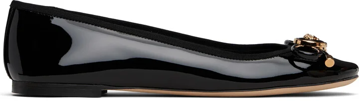 Versace Black Opera Bow Patent Ballerina Flats