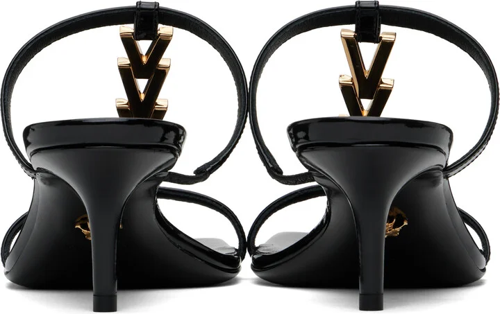 Versace Black Patent Heeled Sandals - Image 2